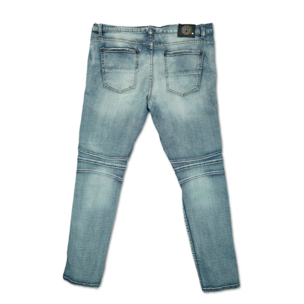 Jewel House Mens Moto‎ Biker Denim Skinny Jeans 40W 34L  Distressed Blue
